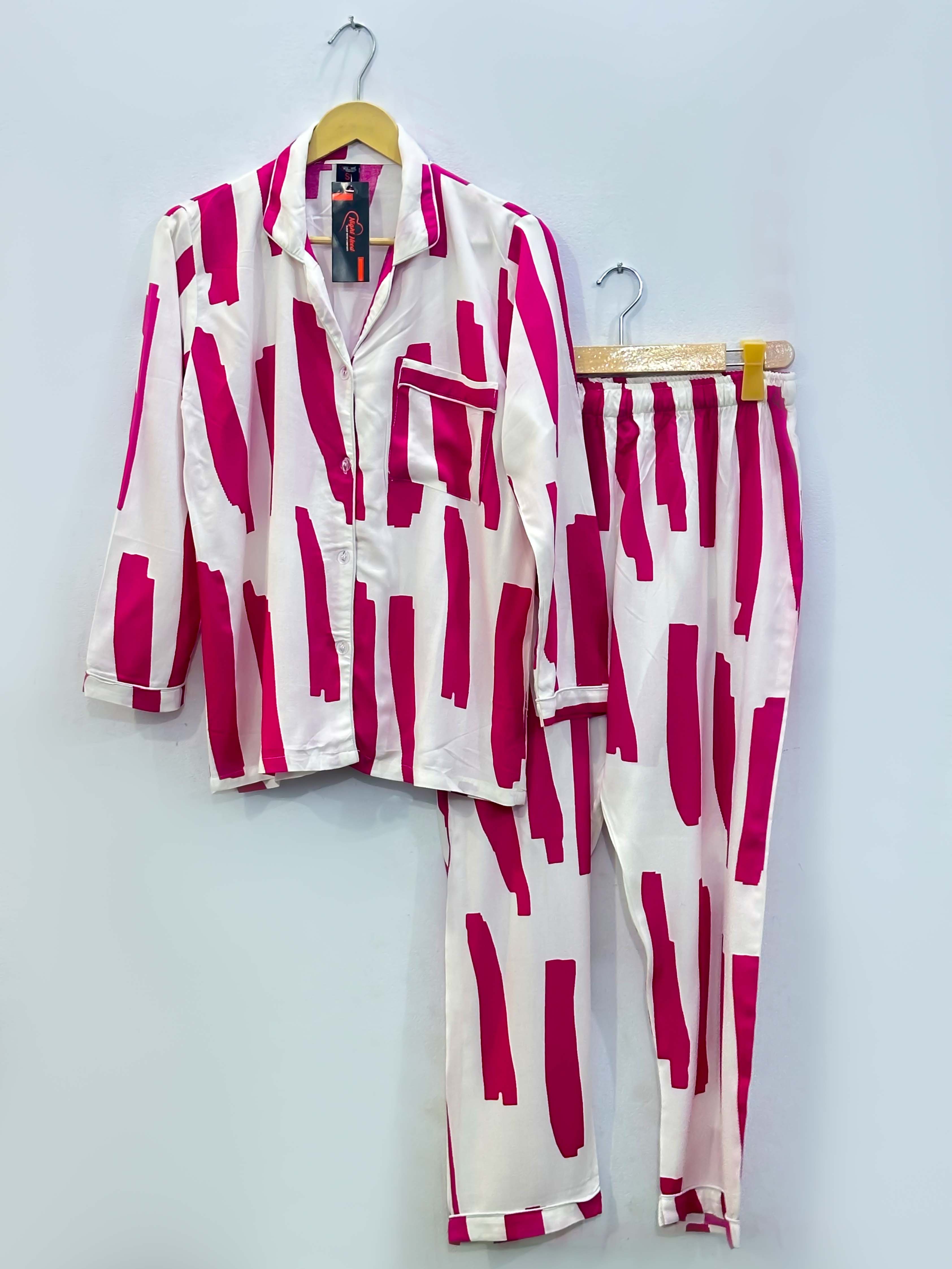 Imported Linen Printed Pink pattern PJ Set-LP11