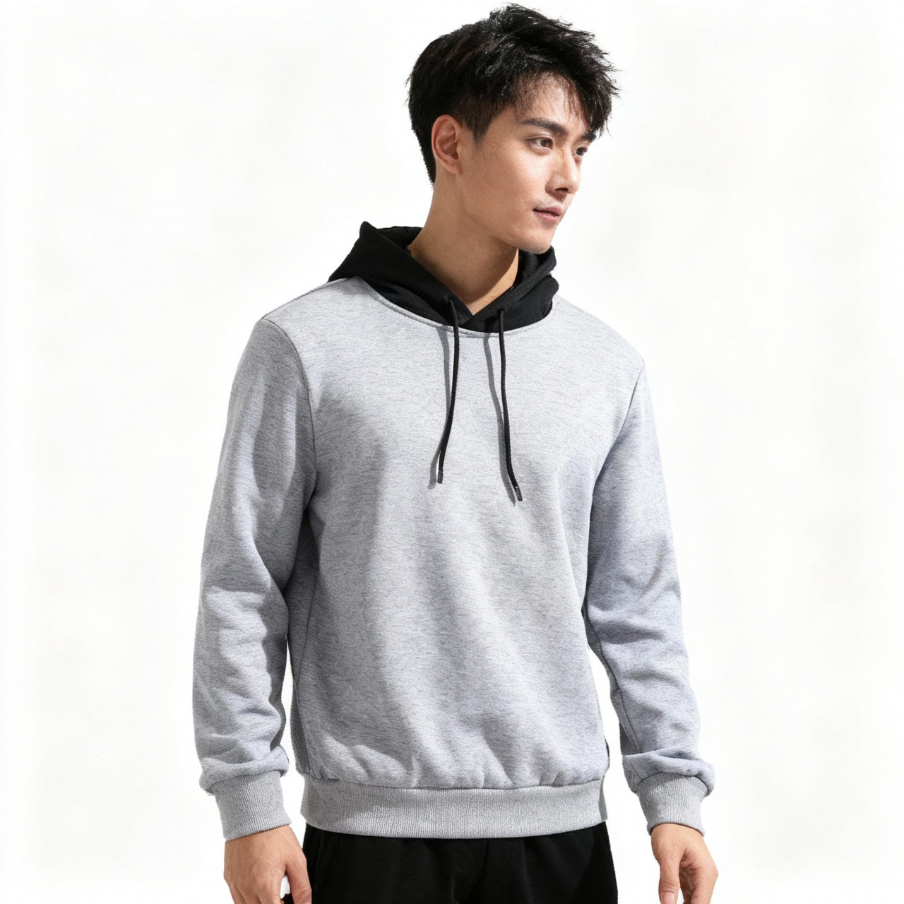 Grey With Black Basic Kangaroo Hoodie