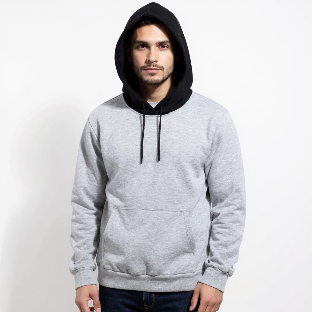 Grey With Black Basic Kangaroo Hoodie