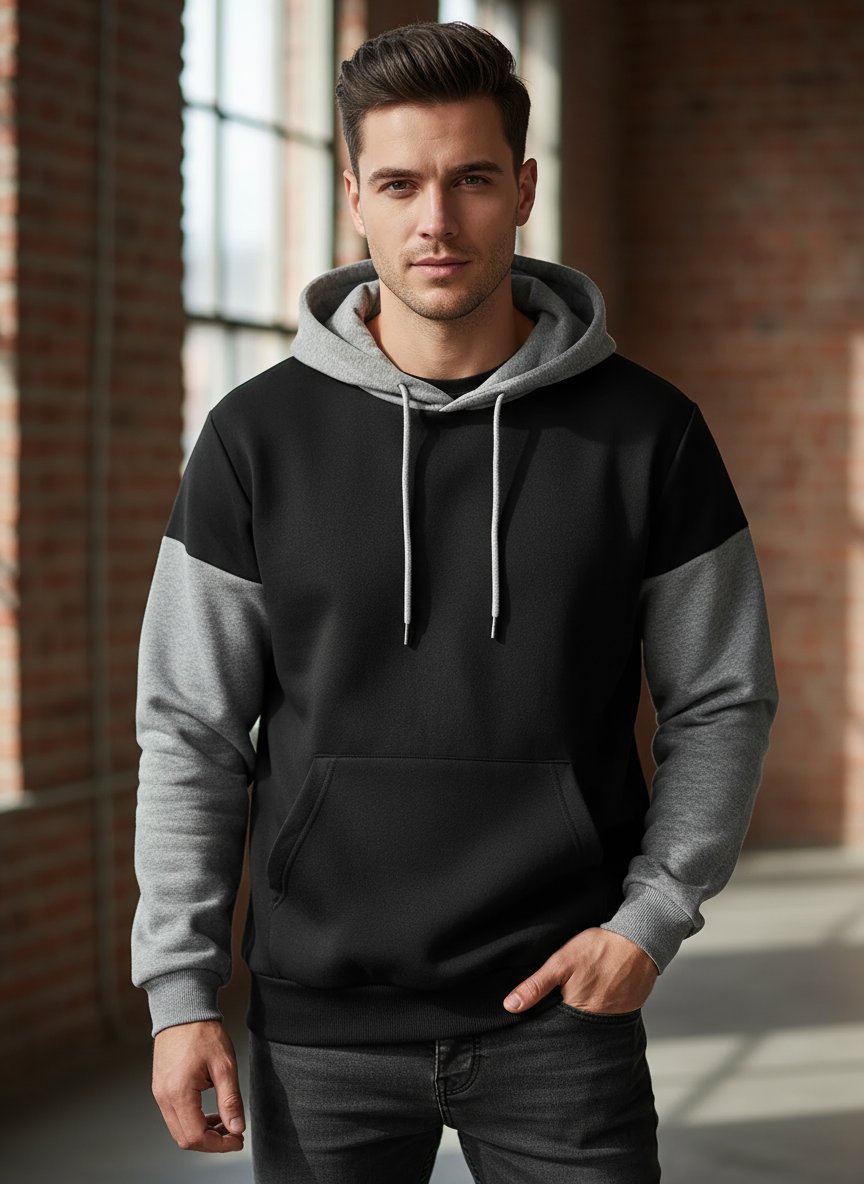 Black With Grey Basic Kangaroo Hoodie