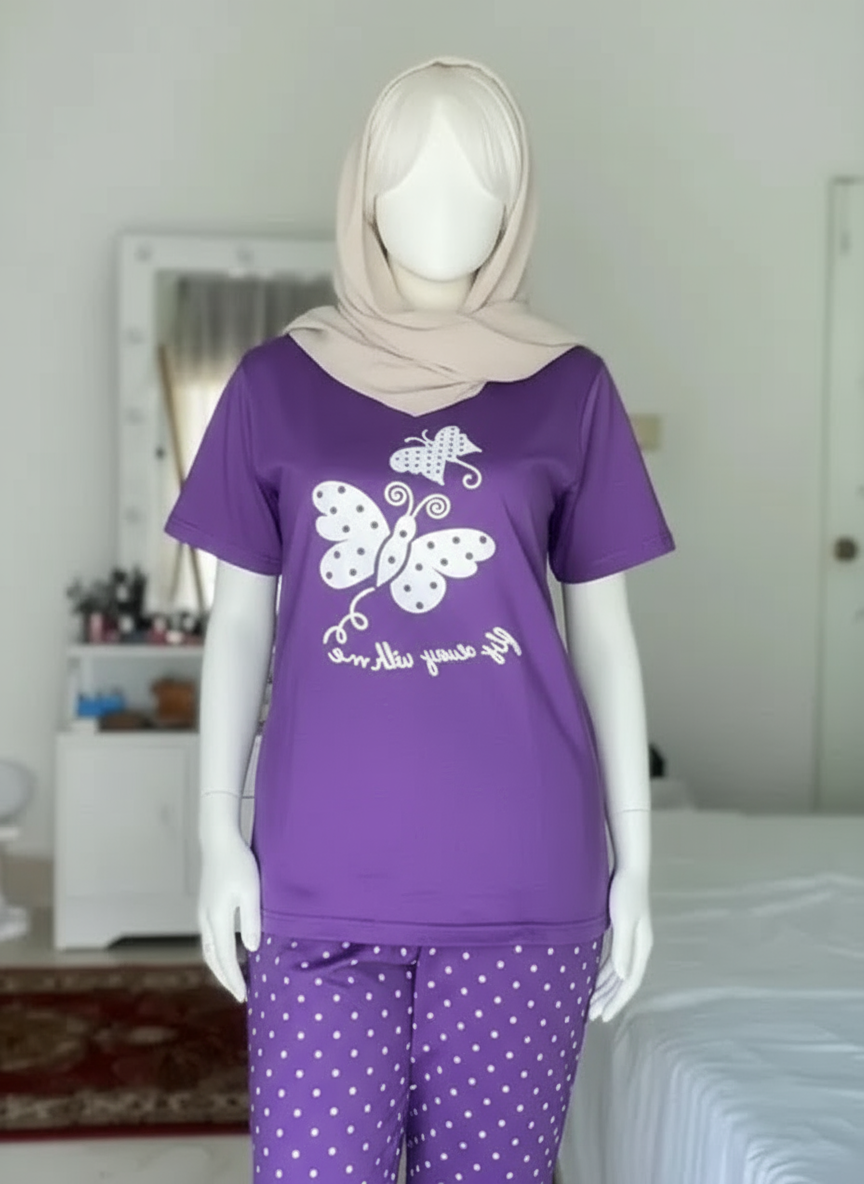 Purple Butterfly Printed Night Suit
