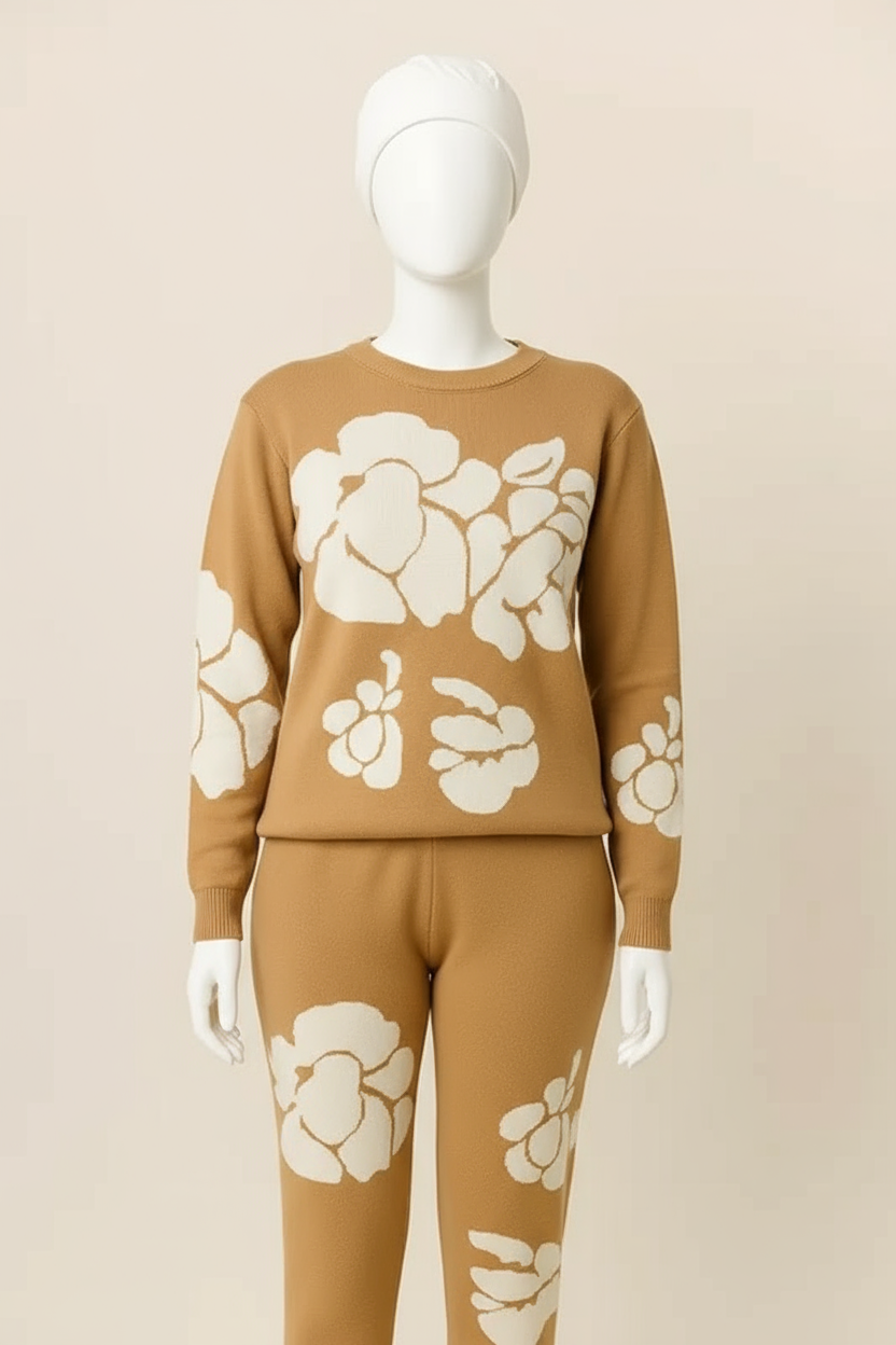 Camel Floral Knit Co-ord – Cozy