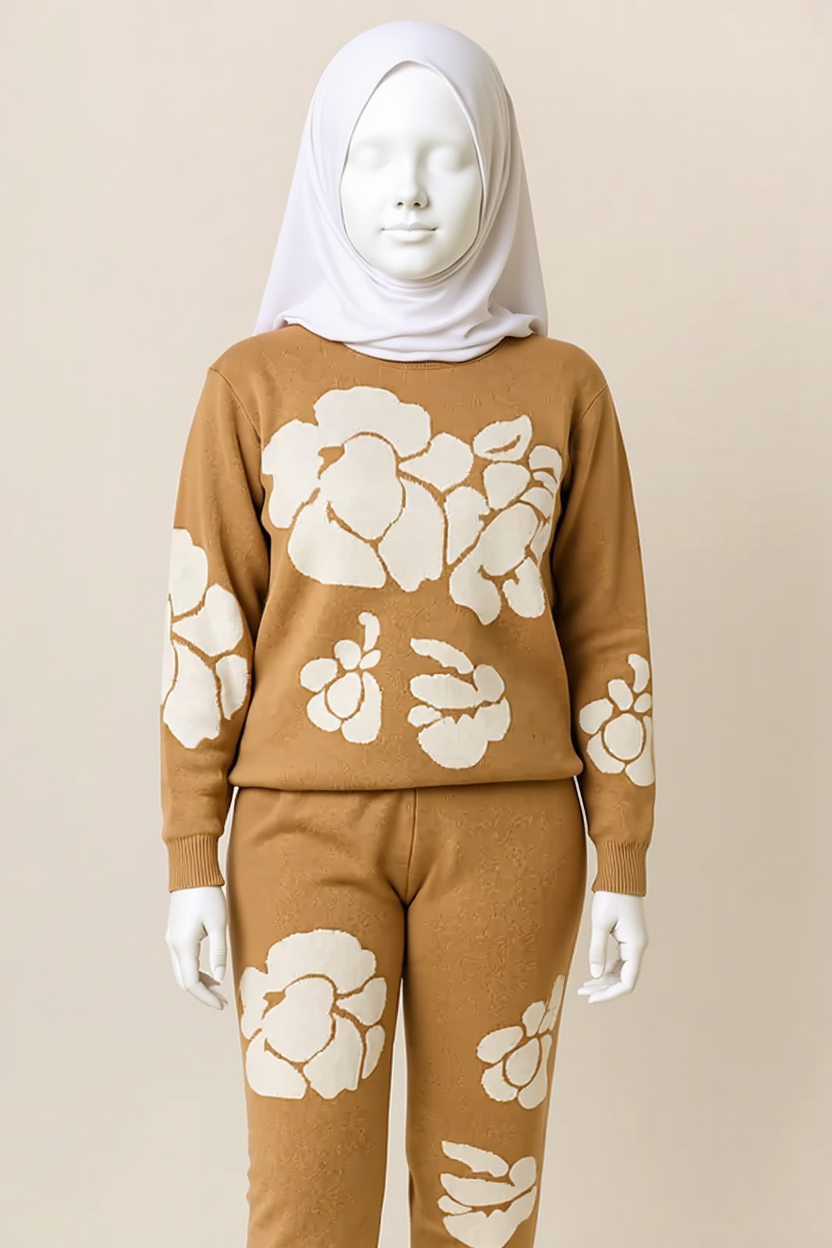 Camel Floral Knit Co-ord – Cozy