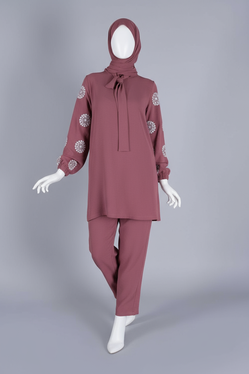 Winter Flower Printed Long Sleeves 2 PC Co-Ord Set