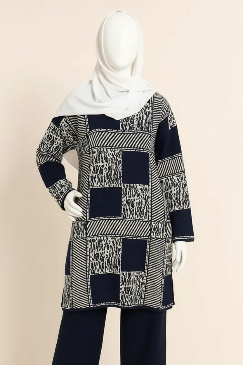 Black & White Geometric Knit CO ORDS