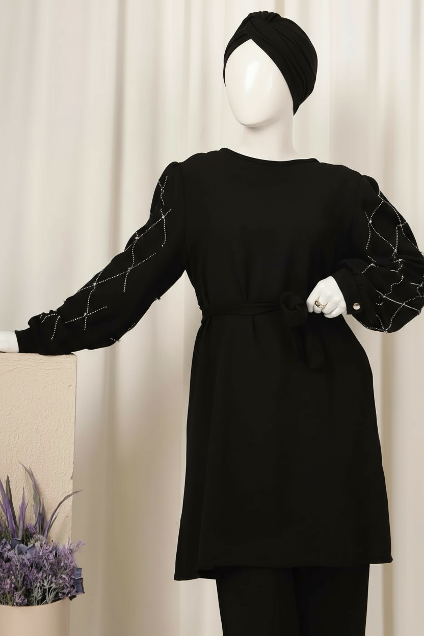 Winter Black Diamond Printed Long Sleeves 2 PCs Co-Ord Set