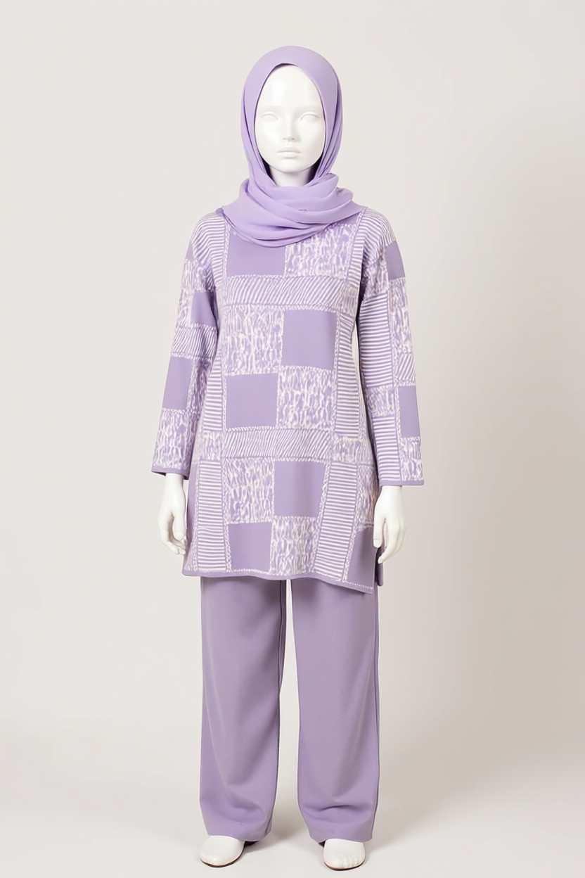 Lavender Patchwork Knit Set
