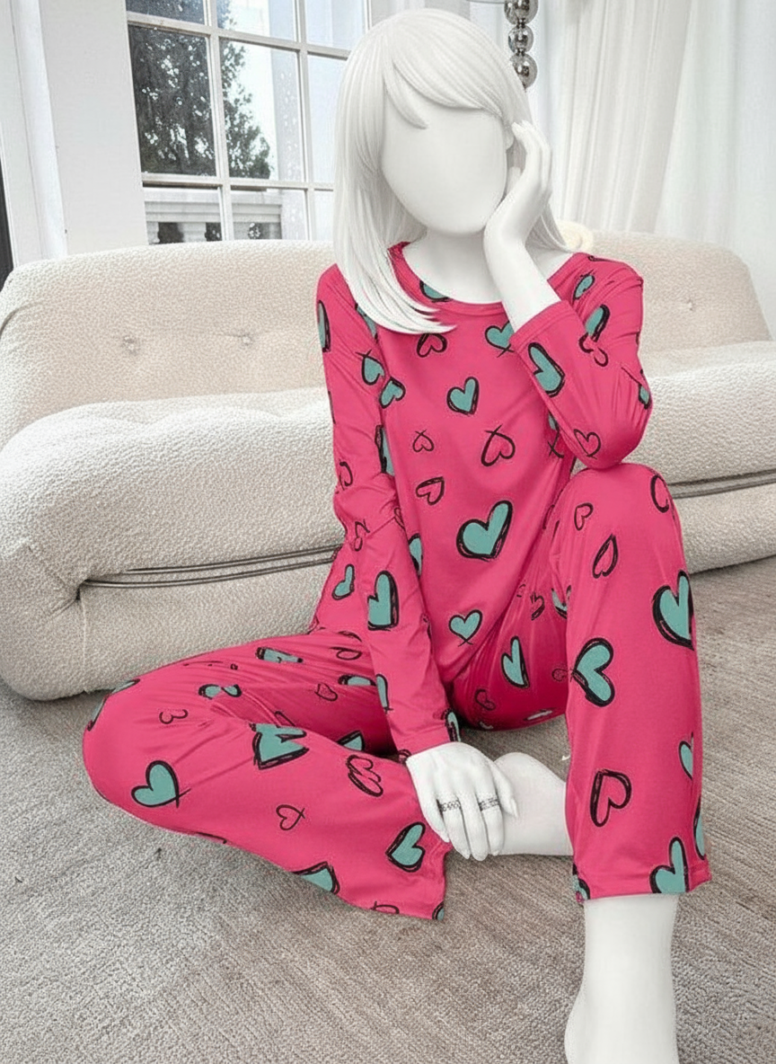 Heart Pattern Printed Night Suit