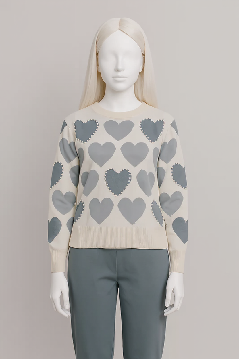 Soft Grey Hearts Pullover