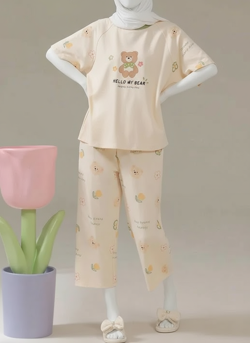 Hello My Bear Printed Night Suit
