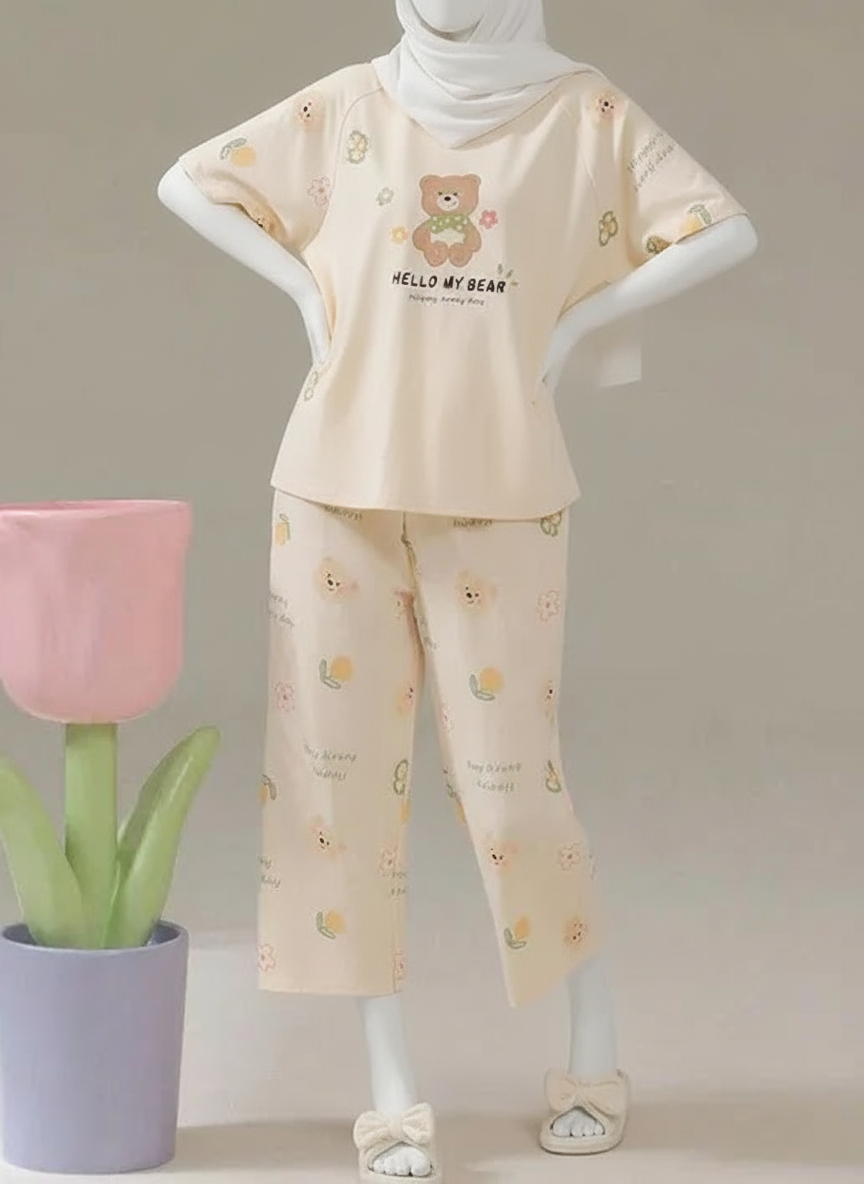 Hello My Bear Printed Night Suit