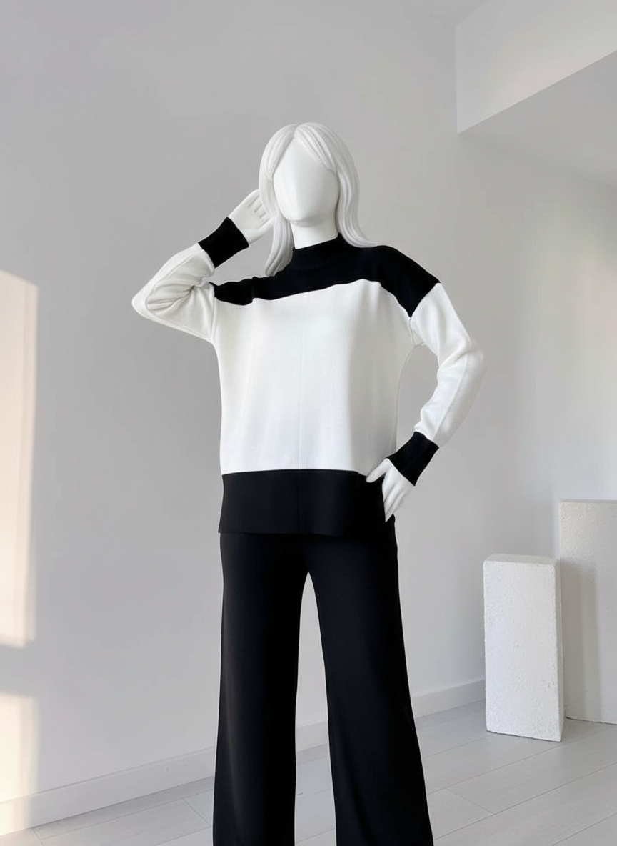 Winter Black Panel 2 PC Co-Ord Set For Women