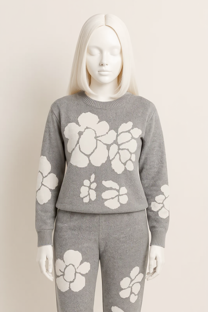 Grey Floral Knit Co-ord – Soft